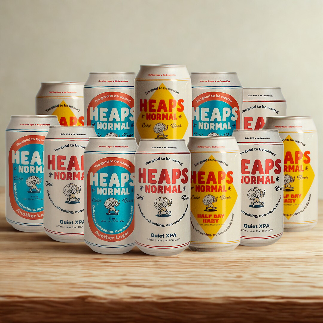 Heaps Normal Alcohol-Free Mixed Case (Another Lager, Quiet XPA & Half Day Pale) 375ml Cans – (12 Pack)