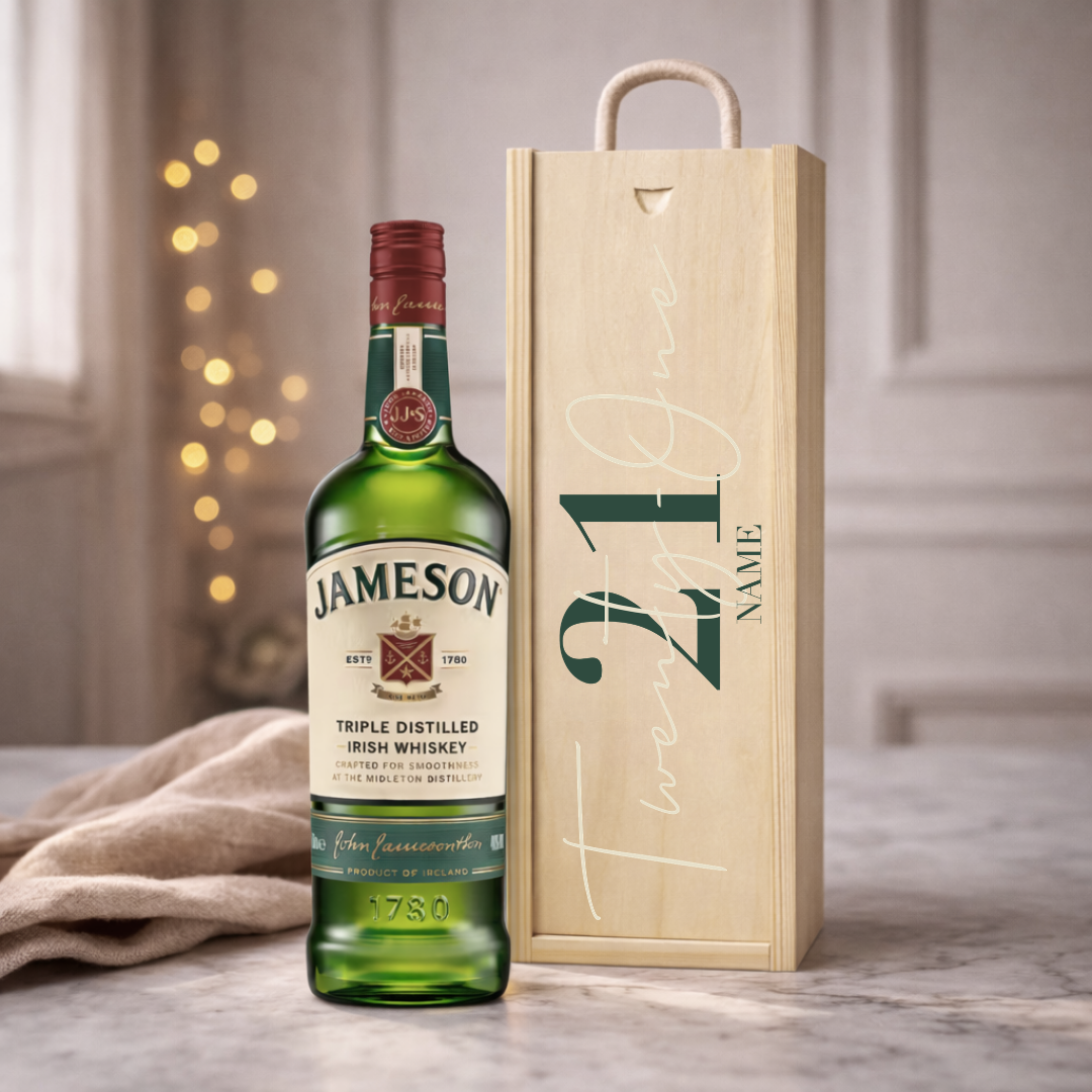 Personalised 21st Birthday Jameson Irish Whiskey Gift Set – 70cl Triple Distilled Whiskey with Personalised Lid