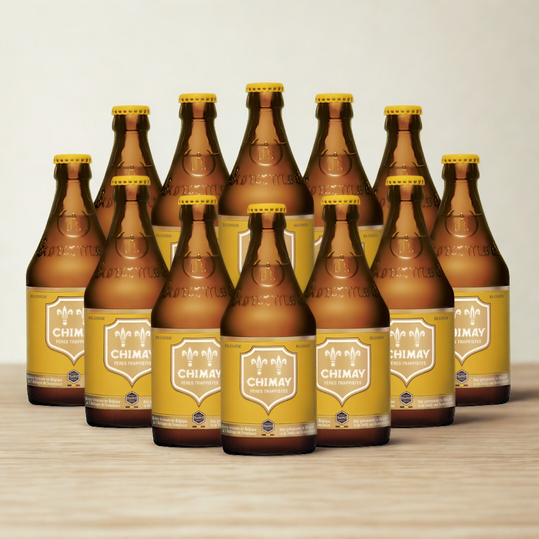 Chimay Yellow Belgian Blond Ale 330ml Bottles with FREE CHIMAY GLASS - (12 Pack)