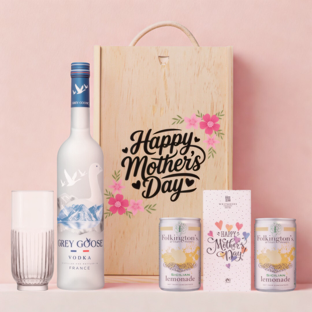 Mother’s Day Vodka Gift Set – Grey Goose 70cl with Lemonade, Chocolate & Glass – Luxury Mother’s Day Gift for Mum