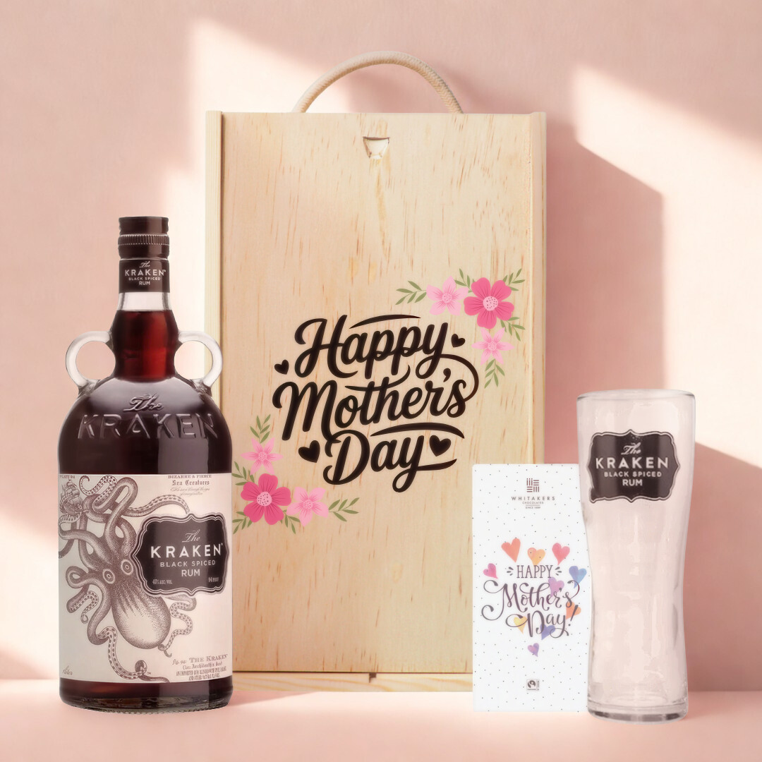 Mother’s Day Kraken Spiced Rum Gift Set (70cl) with Glass & Chocolate – Unique Mother’s Day Gift for Mum