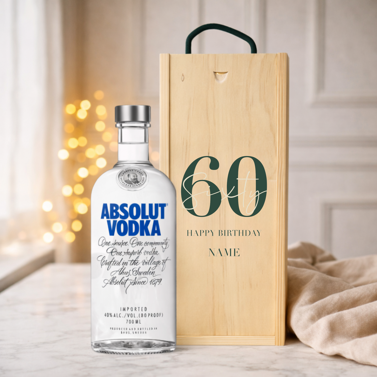 Personalised 60th Birthday Vodka Gift Set – 70cl with Personalised Lid