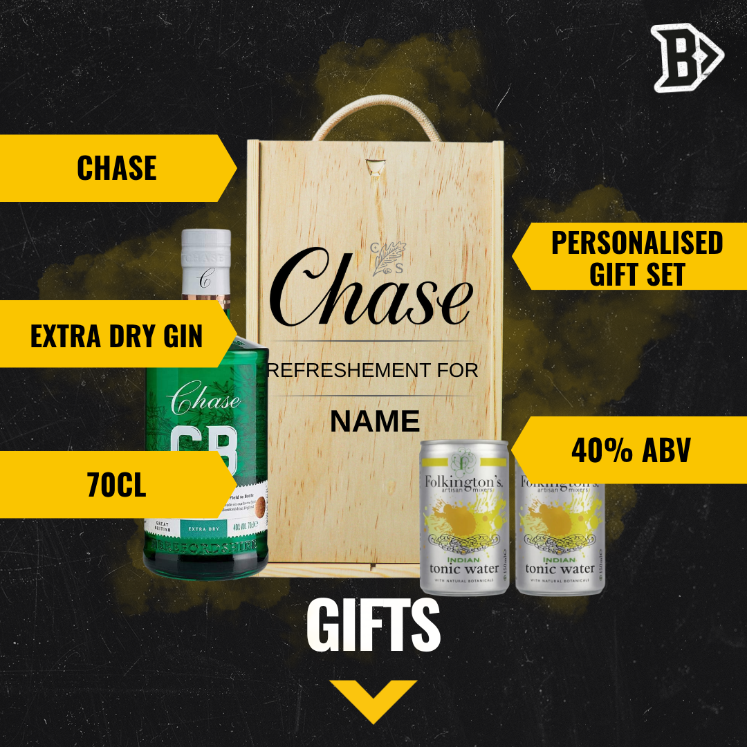 Personalised Chase GB Gin with Folkington's Tonics in Wooden Box Gift Set - 70cl (40% ABV)