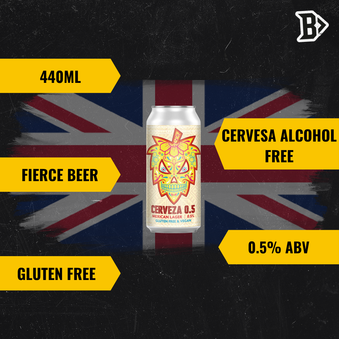 Fierce Beer Cervesa Gluten free Alcohol free Mexican Style Lager 440ml Can - 0.5% ABV (8 Pack)
