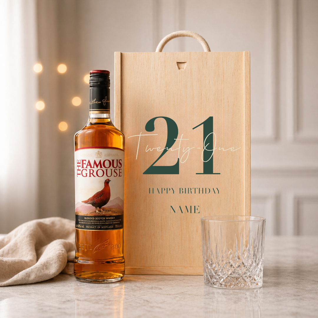 Personalised 21st Birthday Whisky Gift Set with Glass & Personalised Lid (Choose JD, Glenfiddich, Haig Club & More) – 70cl