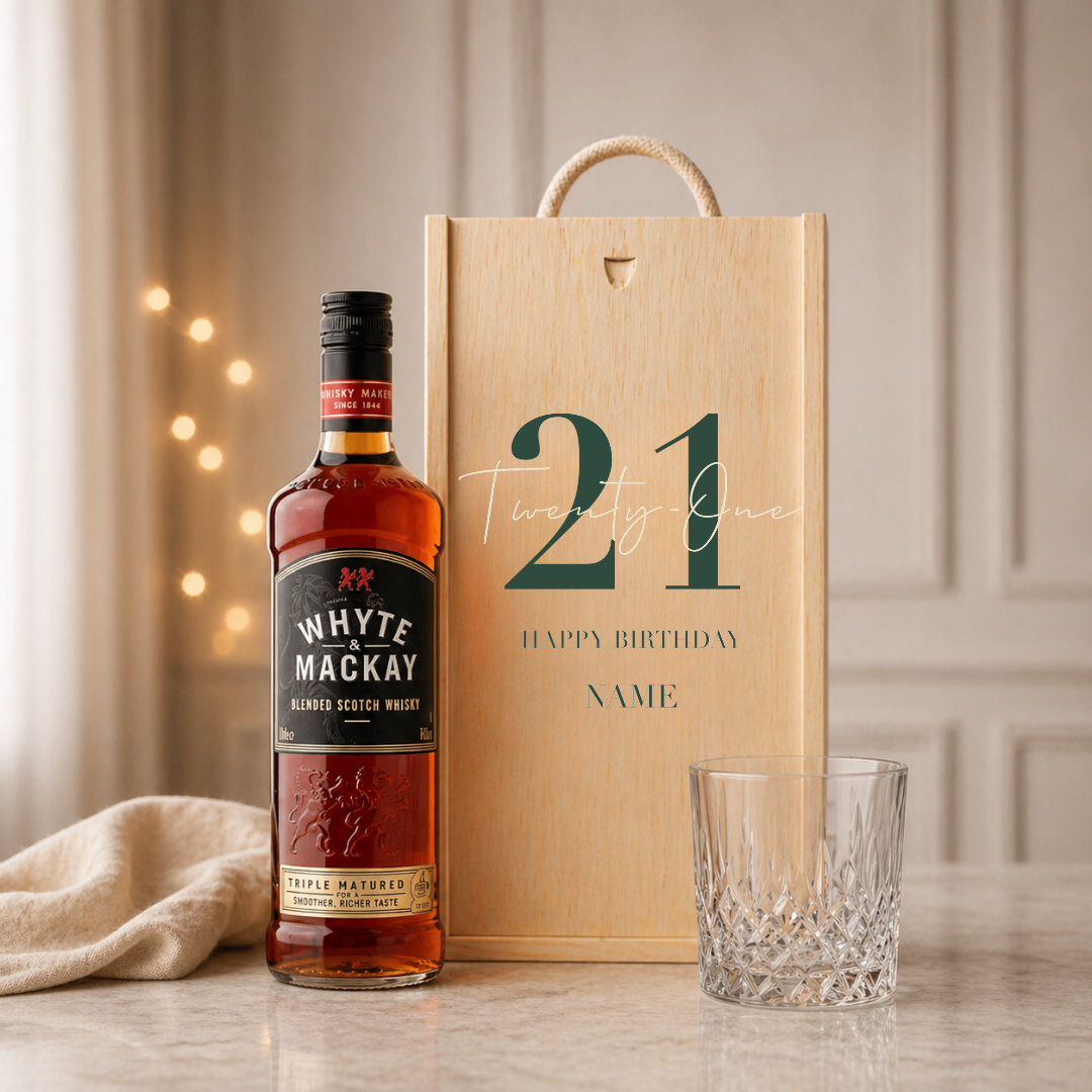 Personalised 21st Birthday Whisky Gift Set with Glass & Personalised Lid (Choose JD, Glenfiddich, Haig Club & More) – 70cl
