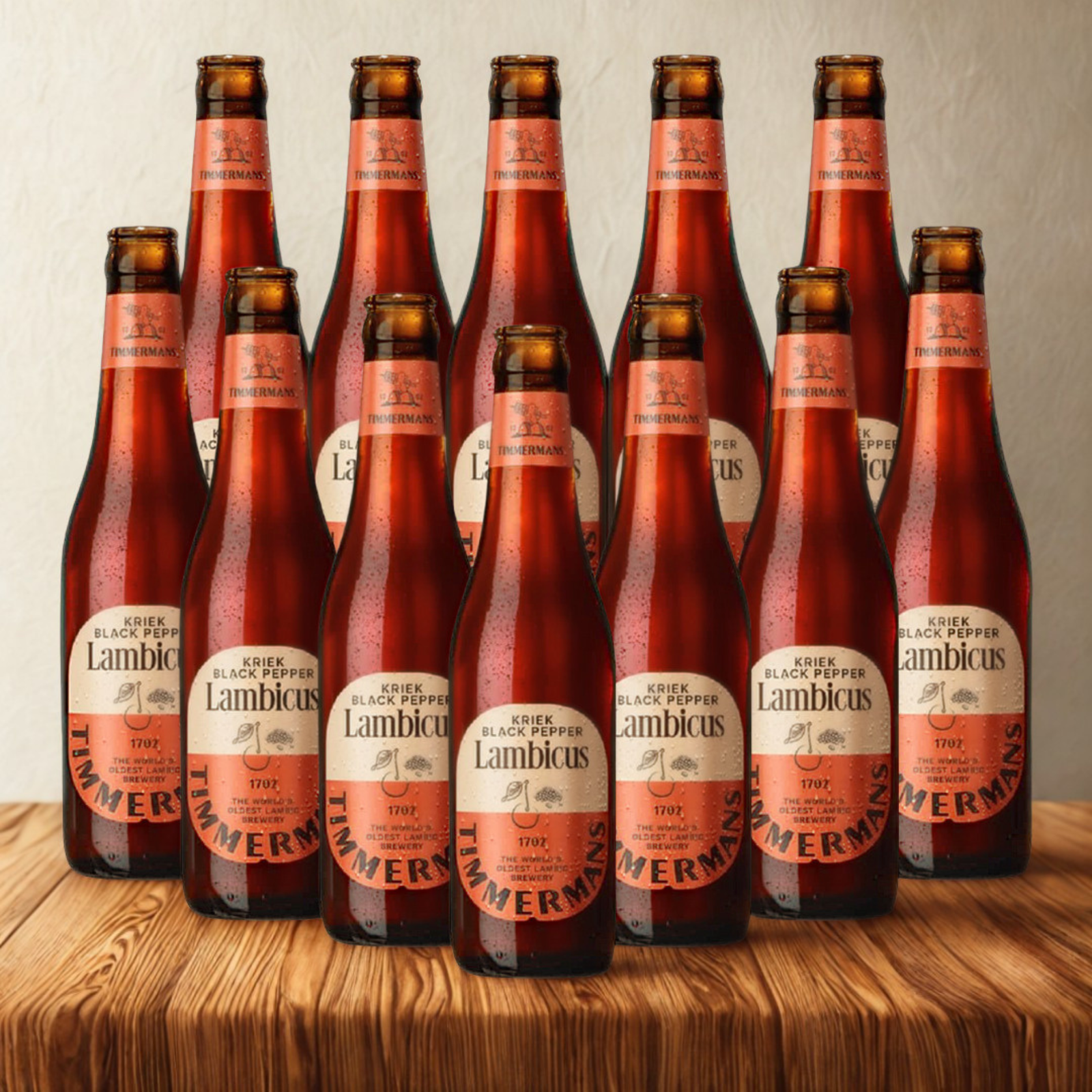 Timmermans Lambicus Kriek Black Pepper Belgian Fruit Beer 330ml Bottles with Free Glass - 4.0% ABV (Multipack)
