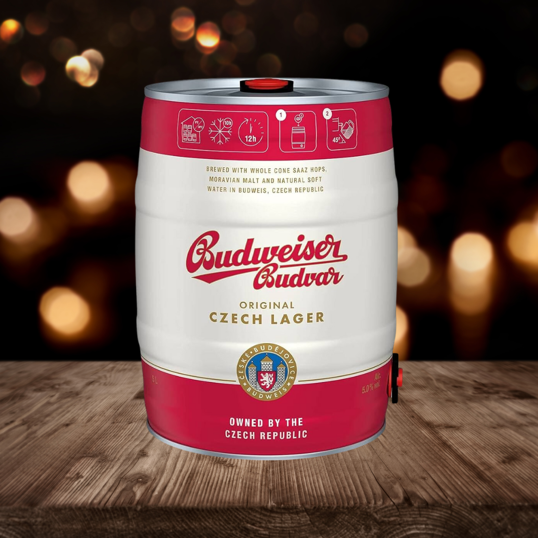 Budweiser Budvar Premium Czech Lager Single 5ltr Mini Keg with FREE BUDVAR TANKARD - 5.0% ABV
