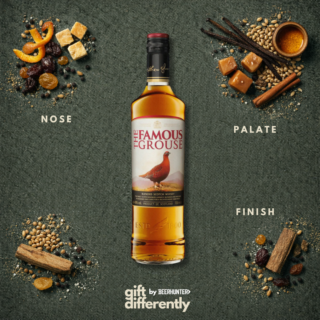 Personalised Famous Grouse Single Grain Whisky in Wooden Box with Glass 70cl (40% ABV)