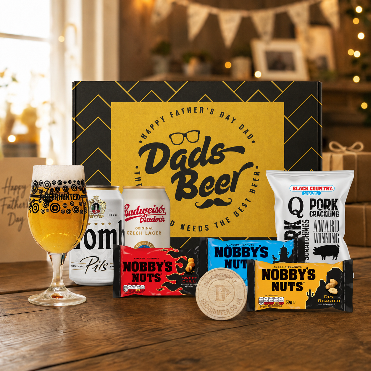 Father's Day Lager Beer Gift Differently Set for Dad with Beer Glass & Snacks (2 Pack)