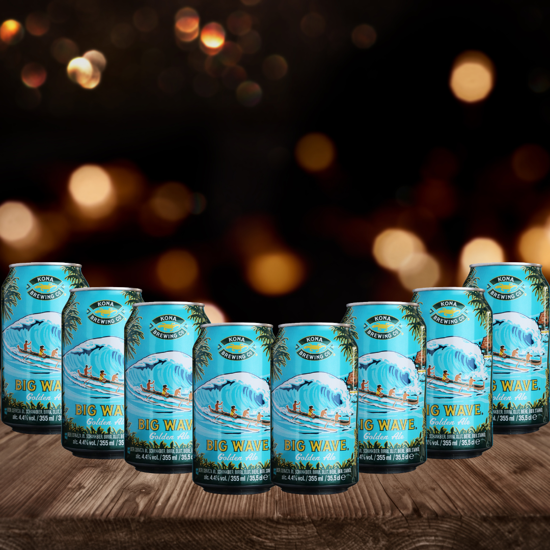 Kona Brewing Co Big Wave Golden Ale 355ml Can WITH FREE BIG WAVE GLASS - 4.4% ABV (Multipack)
