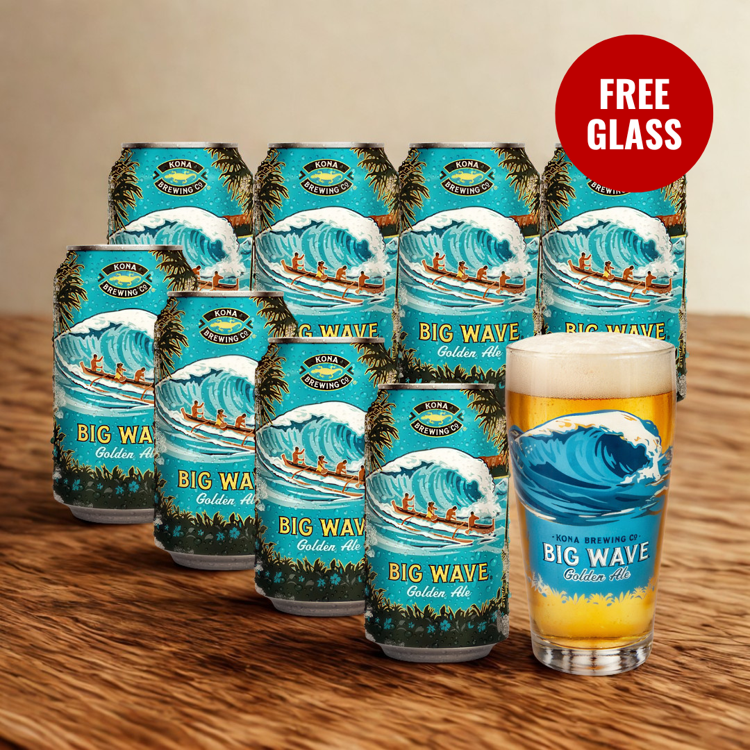 Kona Brewing Co Big Wave Golden Ale 355ml Can WITH FREE BIG WAVE GLASS - 4.4% ABV (Multipack)