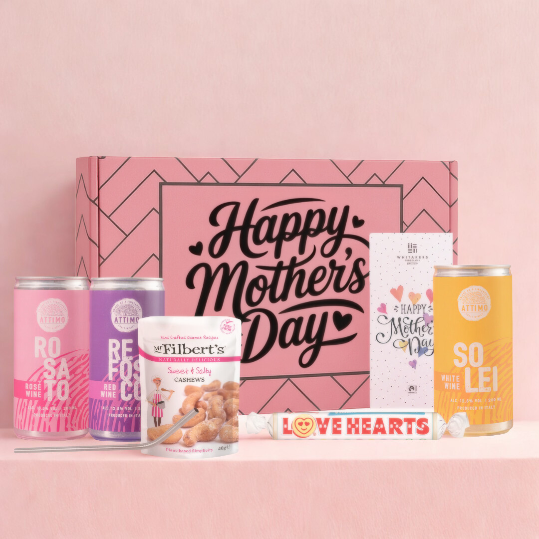 Mother’s Day Attimo Wine Gift Set – Rosé, Red & White Wine Cans with Snacks and Chocolate