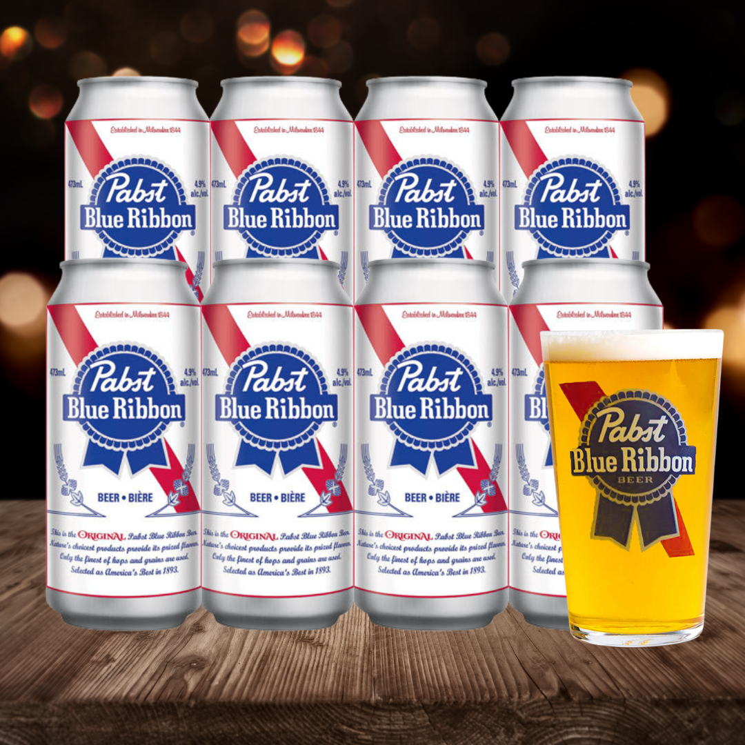Pabst Blue Ribbon American Pale Lager 473ml Cans with Free Pabst Glass (8 Pack) - 4.7% ABV