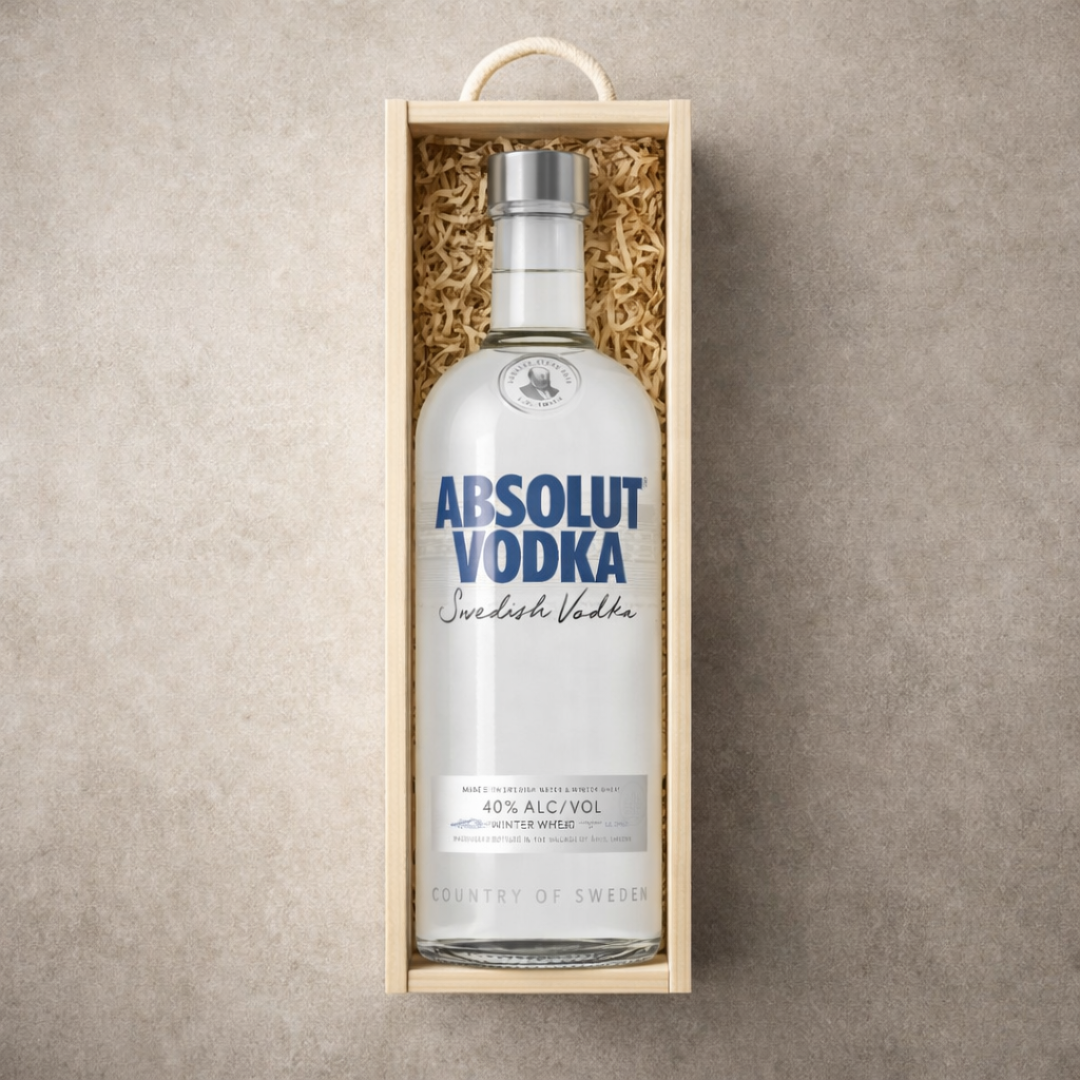 Personalised Absolut Vodka Gift Set in Wooden Box - 40% ABV (70cl)