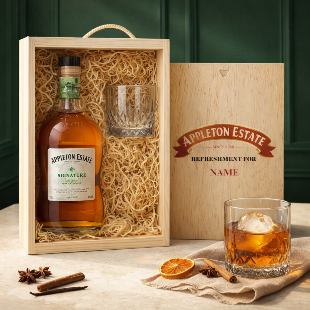 Personalised Appleton Estate Signature Jamaican Rum with Glass in Wooden Box Gift Set