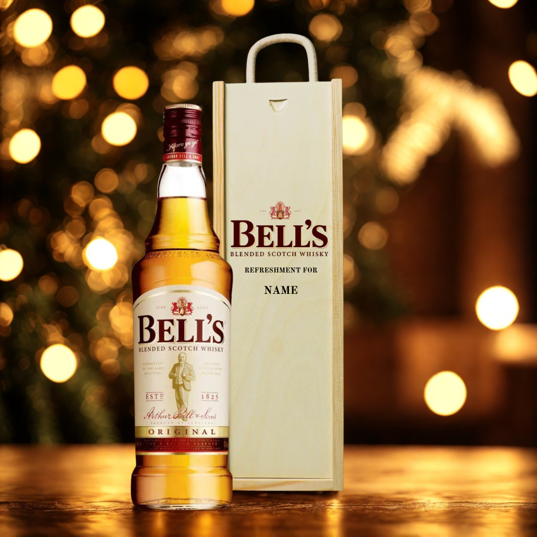 Personalised Bells Blended Scotch Whisky Gift Set In Wooden Box - 40% ABV (70cl)