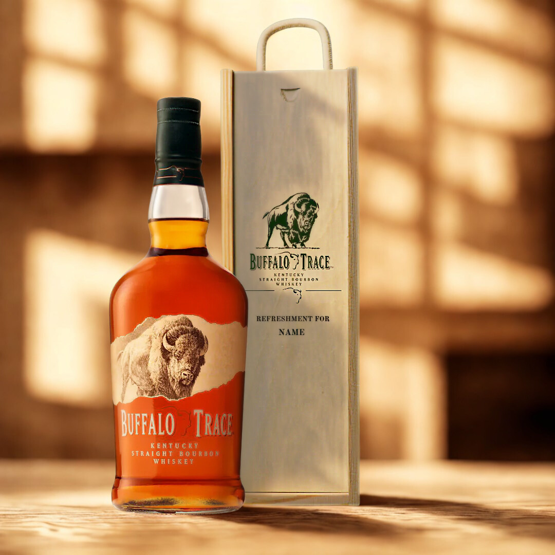 Personalised Buffalo Trace Straight Bourbon Whisky Gift Set In Wooden Box - 40% ABV (70cl)