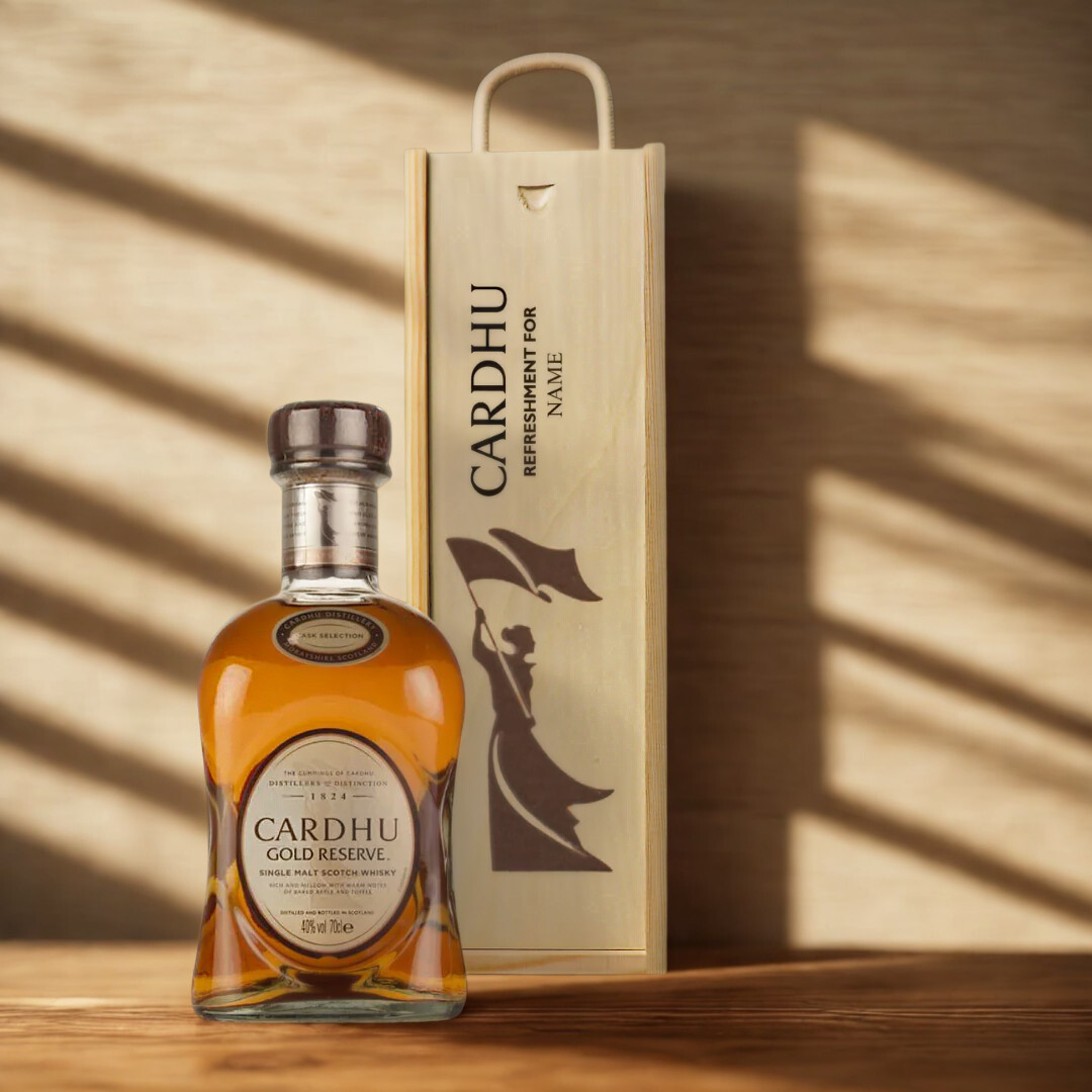 Personalised Cardhu Gold Reserve Single Malt Scotch Whisky Gift Set in a Wooden Box - 70cl (40% ABV)