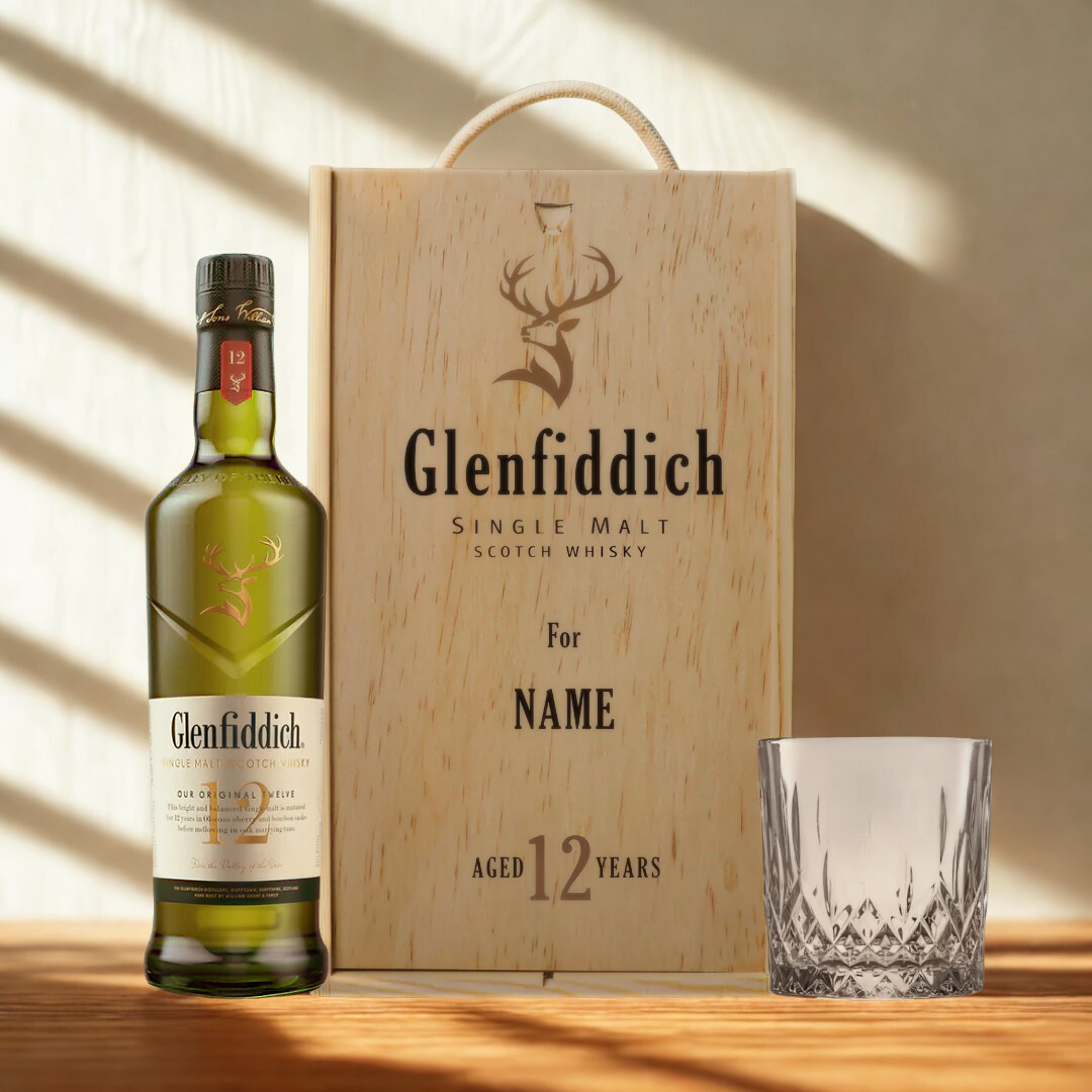 Personalised Glenfiddich 12 Year Old Single Malt Scotch Whisky Gift Set with Glass - 70cl (40% ABV)