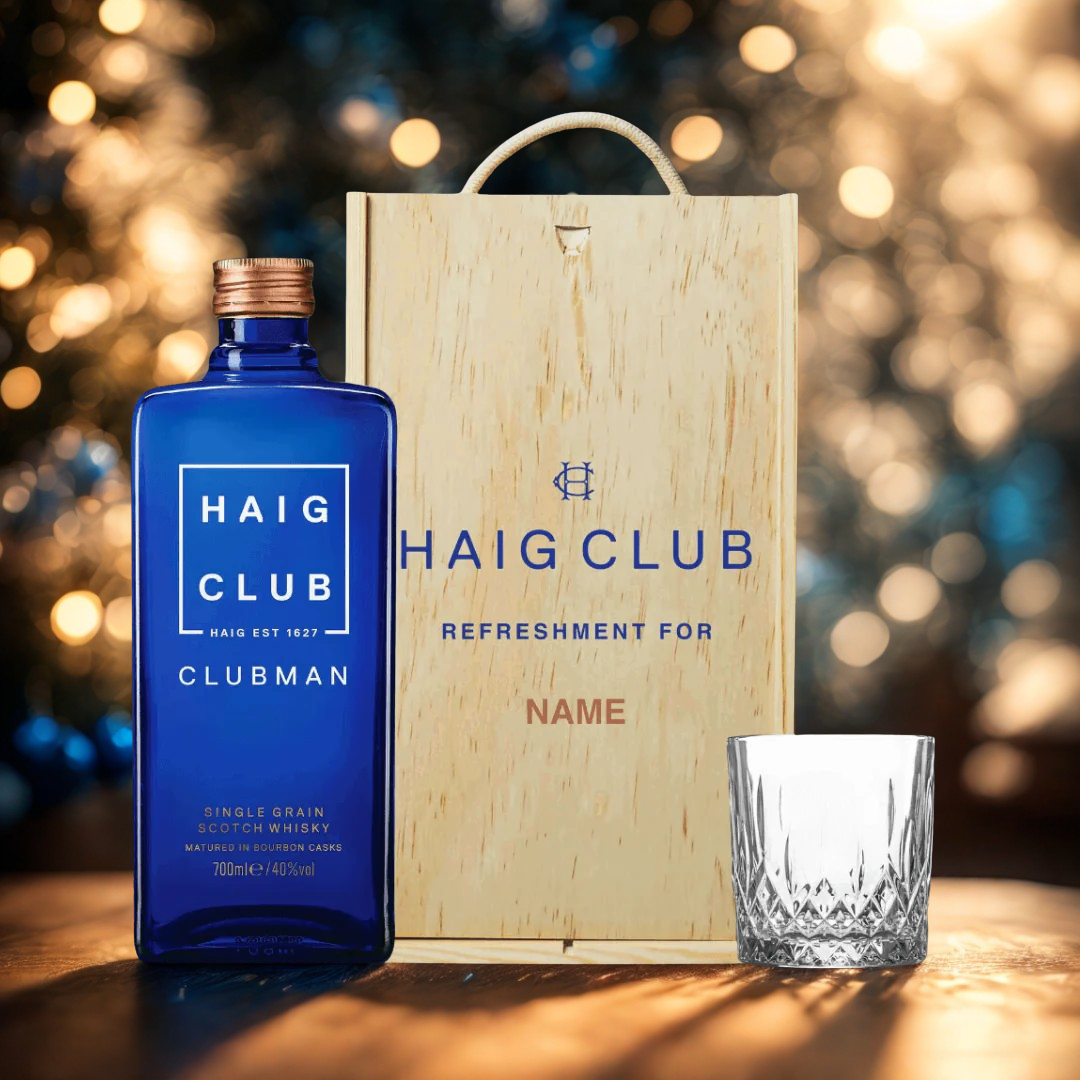 Personalised Haig Club Clubman Single Grain Scotch Whisky with Glass in Wooden Box 70cl (40% ABV)