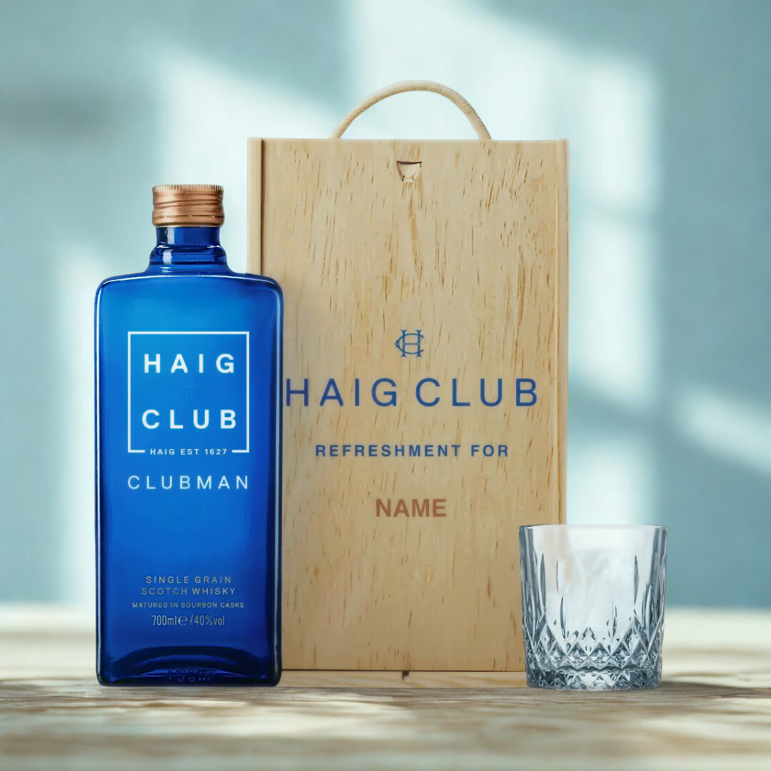 Personalised Haig Club Clubman Single Grain Scotch Whisky with Glass in Wooden Box 70cl (40% ABV)