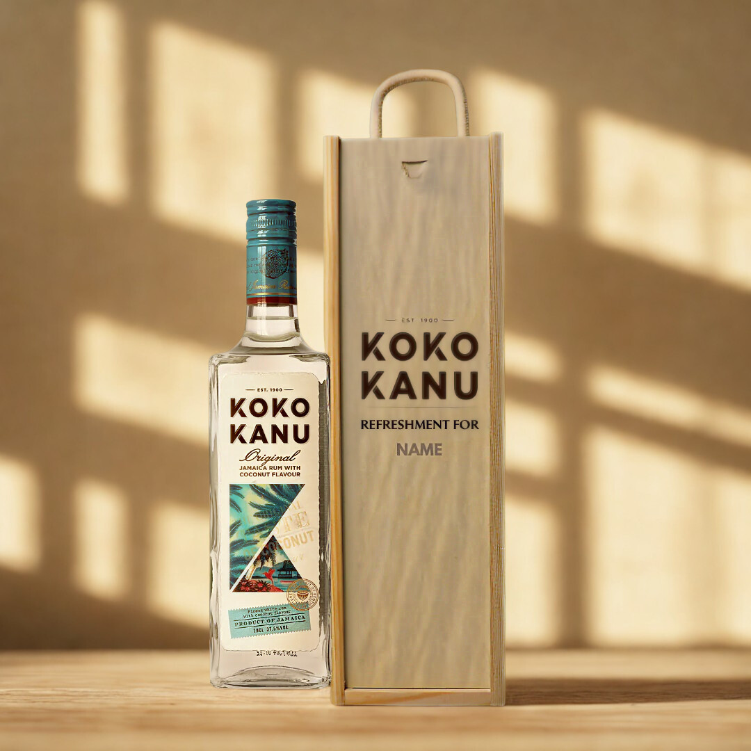 Personalised Koko Kanu Jamaican Coconut Rum in Wooden Box Gift Set
