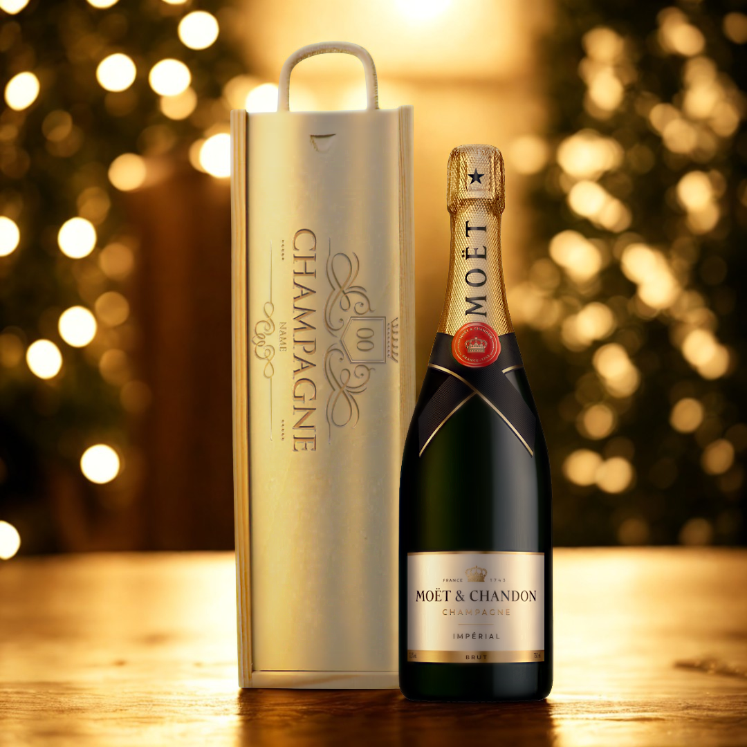 Personalised Moet & Chandon Champagne Gift Set in Wooden Presentation Gift Box - 75cl