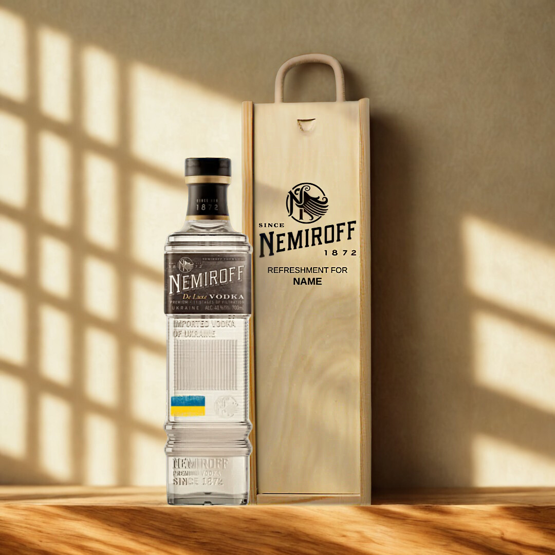 Personalised Nemiroff Vodka Gift Set in Wooden Box – 70cl