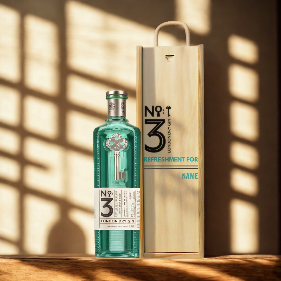 Personalised No.3 London Dry Gin in Wooden Box Gift Set - 70cl (46% ABV)