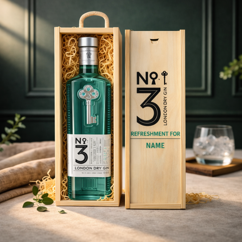 Personalised No.3 London Dry Gin in Wooden Box Gift Set - 70cl (46% ABV)