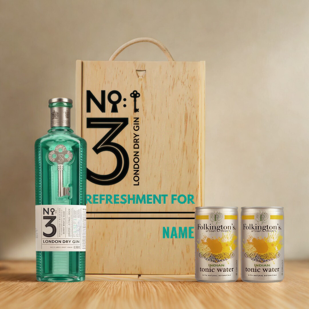 Personalised No.3 London Dry Gin in Wooden Box Gift Set - 70cl (46% ABV)
