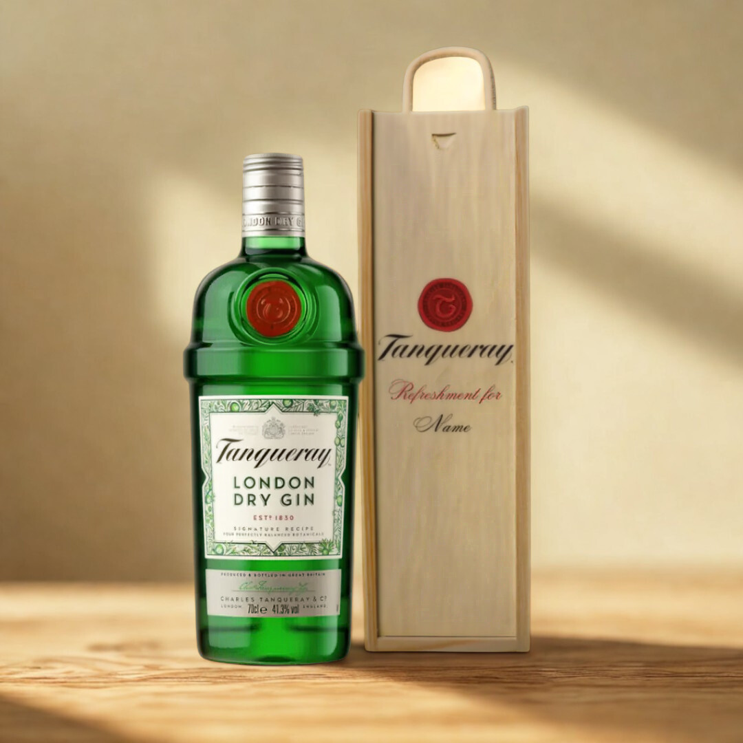 Personalised Tanqueray London Dry Gin Gift Set In Wooden Box - 47.3 ABV (70cl)