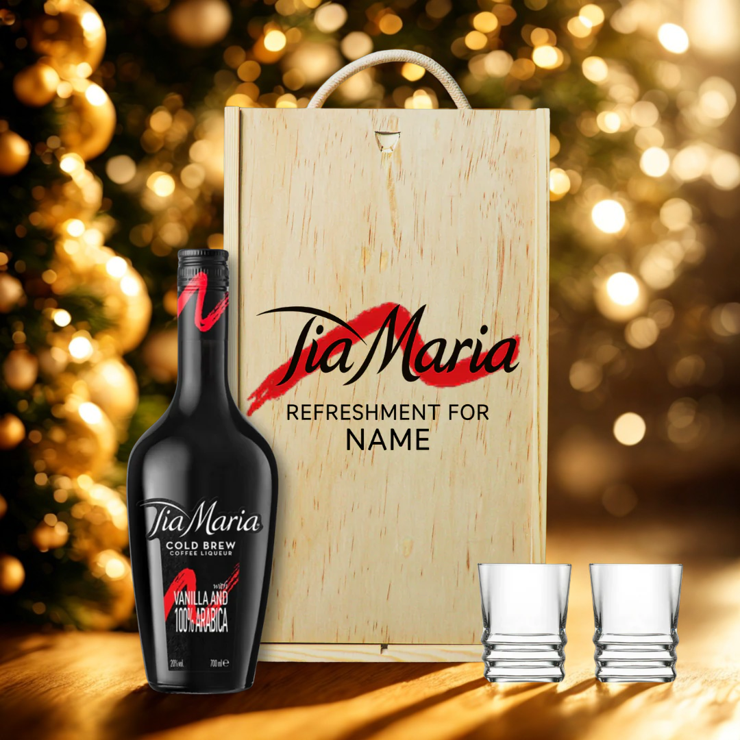 Personalised Tia Maria Cold Brew Coffee Liqueur with Shot Glasses Gift Set - 70cl (20% ABV)