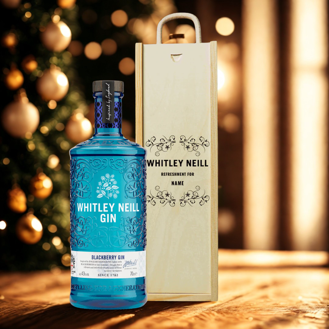Personalised Whitley Neill Blackberry Gin Gift Set in Wooden Presentation Gift Box - 70cl