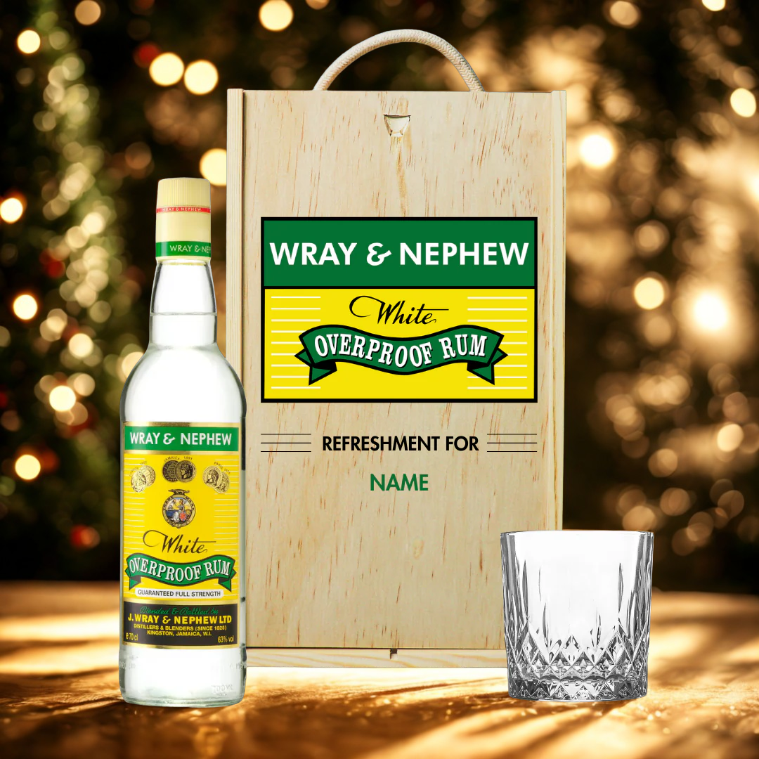 Personalised Wray & Nephew Rum Gift Set in Wooden Box - 40% ABV (70cl)