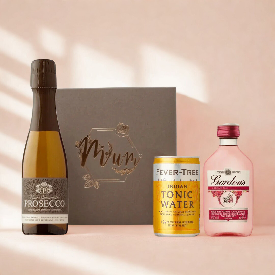Prosecco & Gordon's Gin Gift Set in Engraved Rose Gold Box for Mum