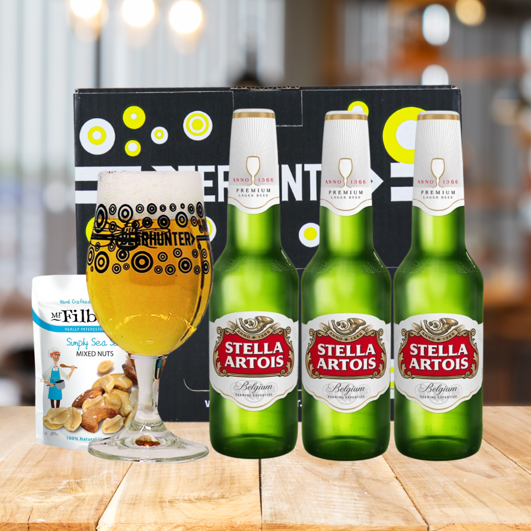 Stella Artois Premium Belgian Lager Bottle Gift Set with Official Glass (3 Pack) - 330ml - BEERHUNTER