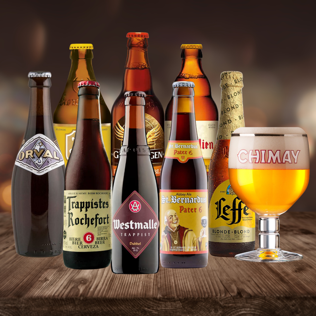 Trappist & Abbey Ales Mixed Beer Case With FREE CHIMAY GLASS (8 Pack)