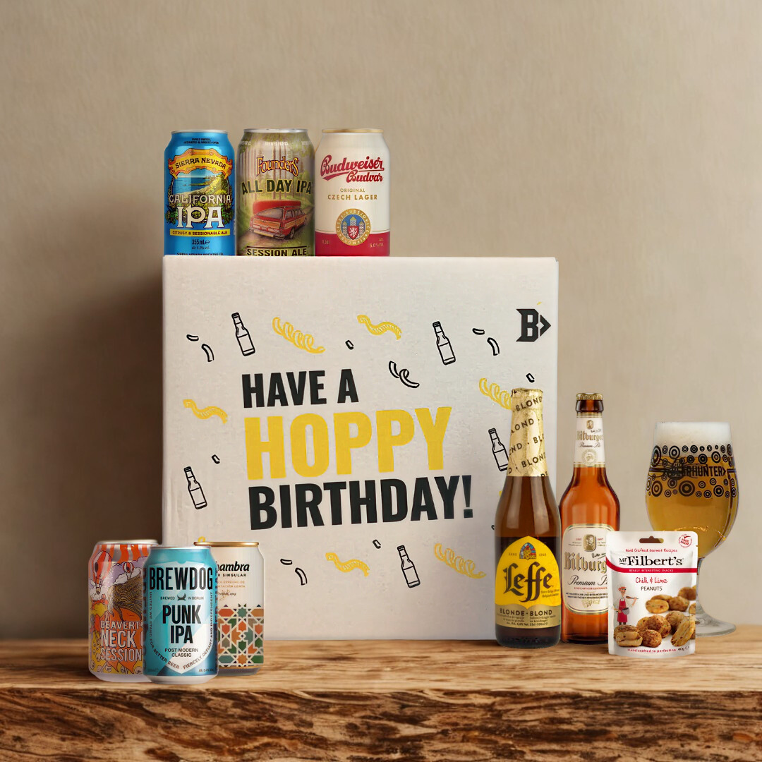World Craft Beer Hoppy Birthday Gift Box with Glass - (8 Pack)