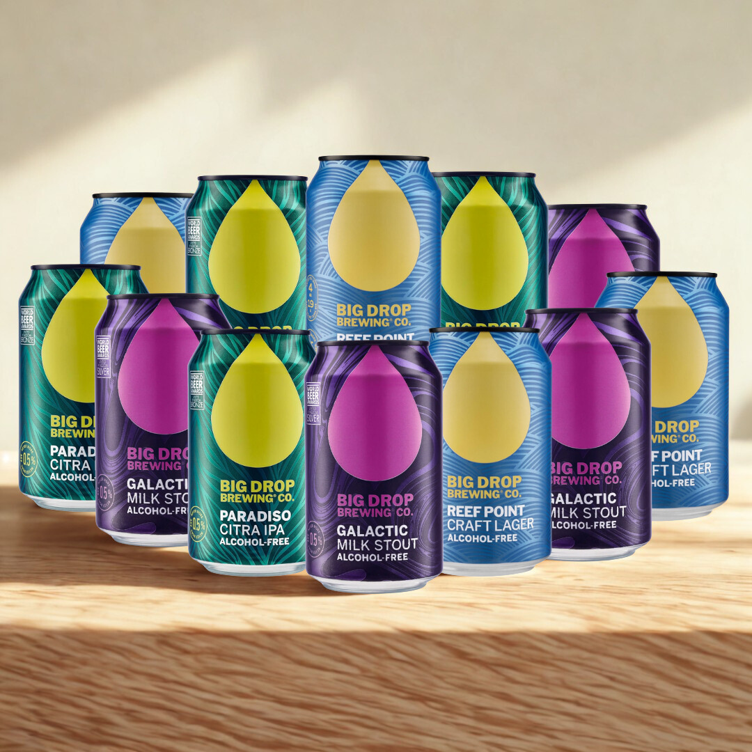 Big Drop Alcohol-Free Mixed Case (Galactic Stout, Paradiso &amp; Reef Point) 330ml Cans – (12 Pack)