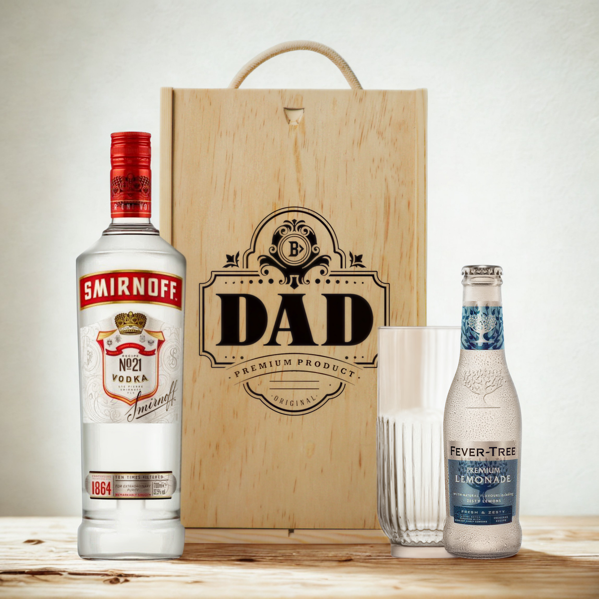 Best Dad Vodka Gift Set – 70cl Premium Vodka with Glass &amp; Lemonade (Choose Grey Goose or Smirnoff)