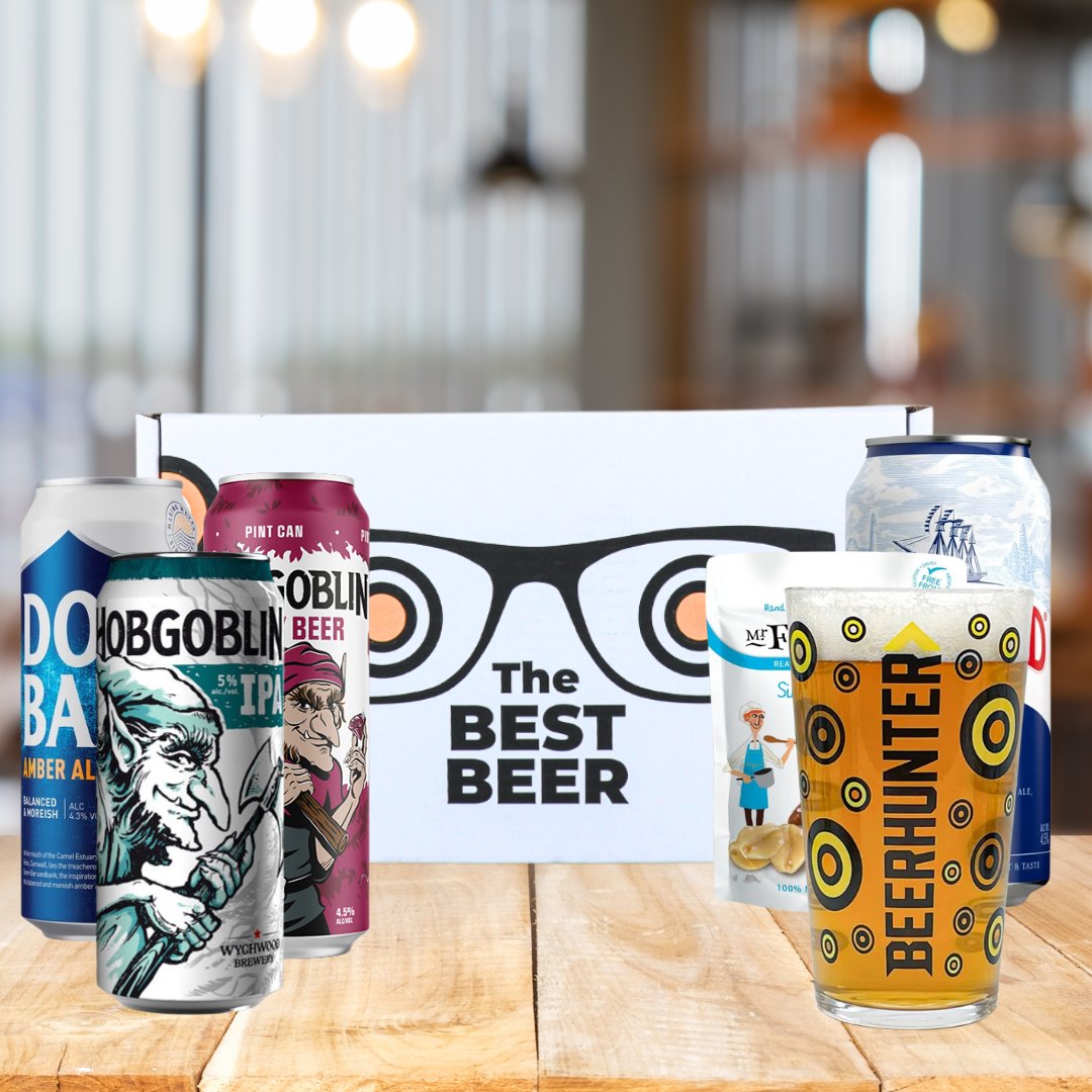 4 Can Ale Beer Gift Set - Doom Bar, Shipyard, Hobgoblin with Branded Glass