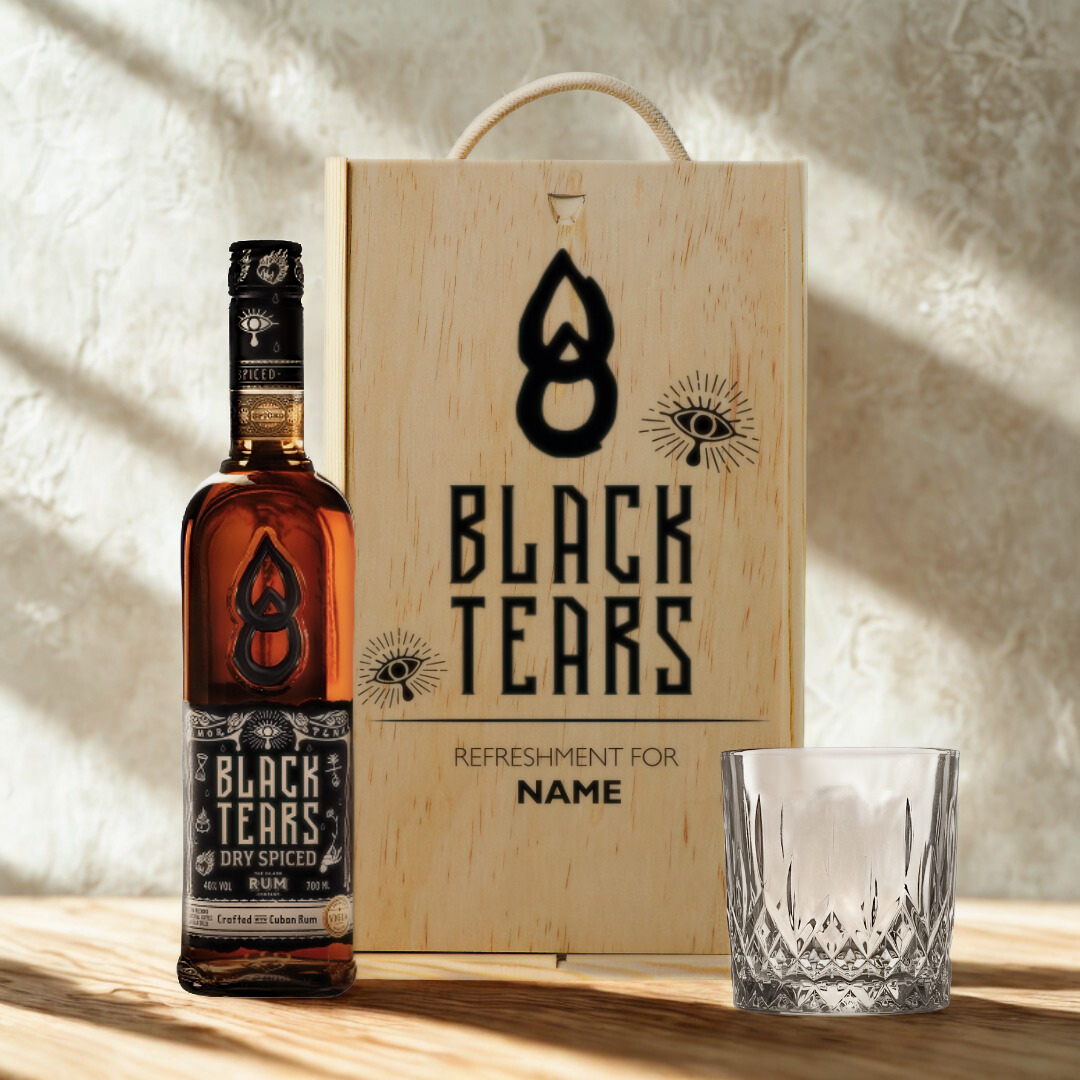 Personalised Black Tears Cuban Rum Gift Set With Glass - 70cl (40% ABV)