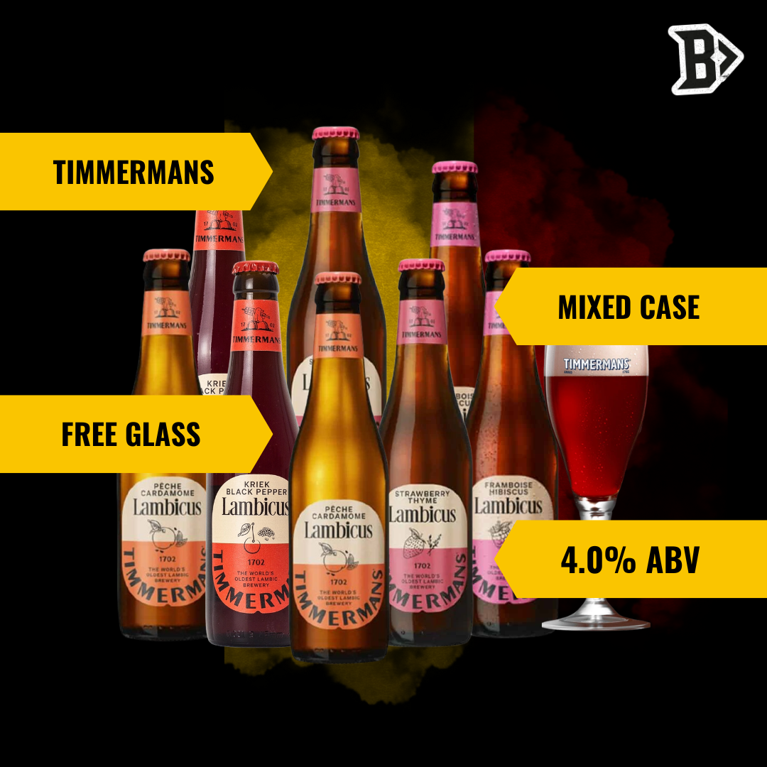 Timmermans Fruit Beer Mixed Case WITH FREE GLASS (8 Pack)
