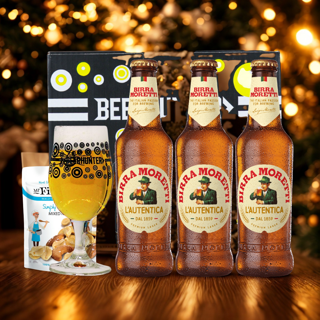 Birra Moretti Premium Italian Lager Bottle Gift Set with Glass (3 Pack) - 330ml