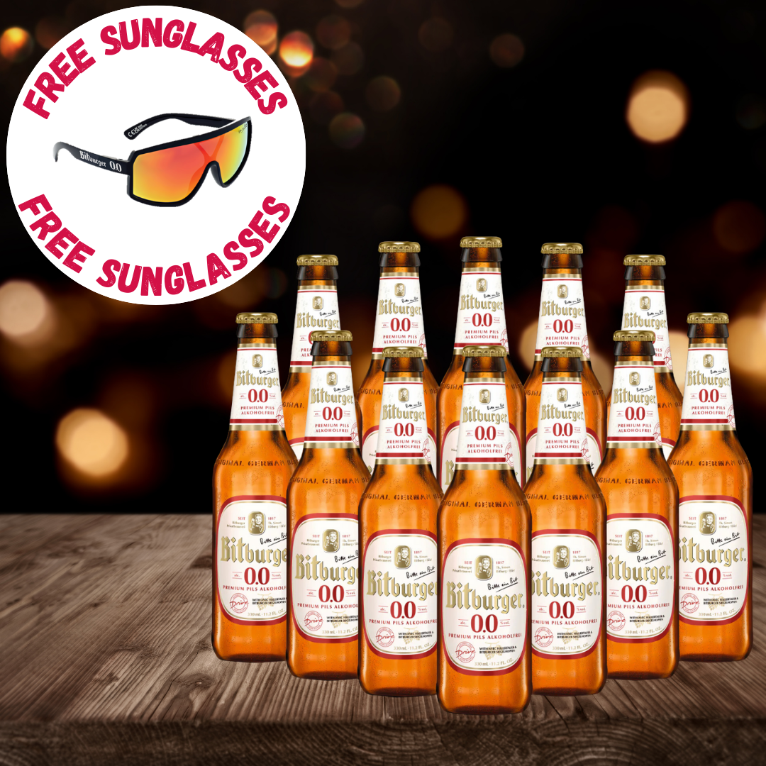 Bitburger Drive Alcohol Free German Pilsner 330ml Bottles WITH FREE SUNGLASSES – 0.0% ABV (Multipack)