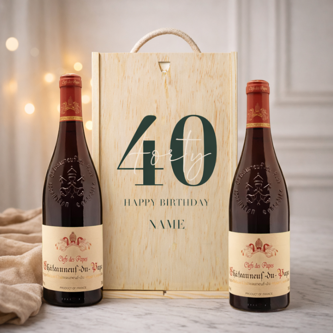 Personalised 40th Birthday Chateauneuf Du Pape Red Wine Gift Set Two x 75cl