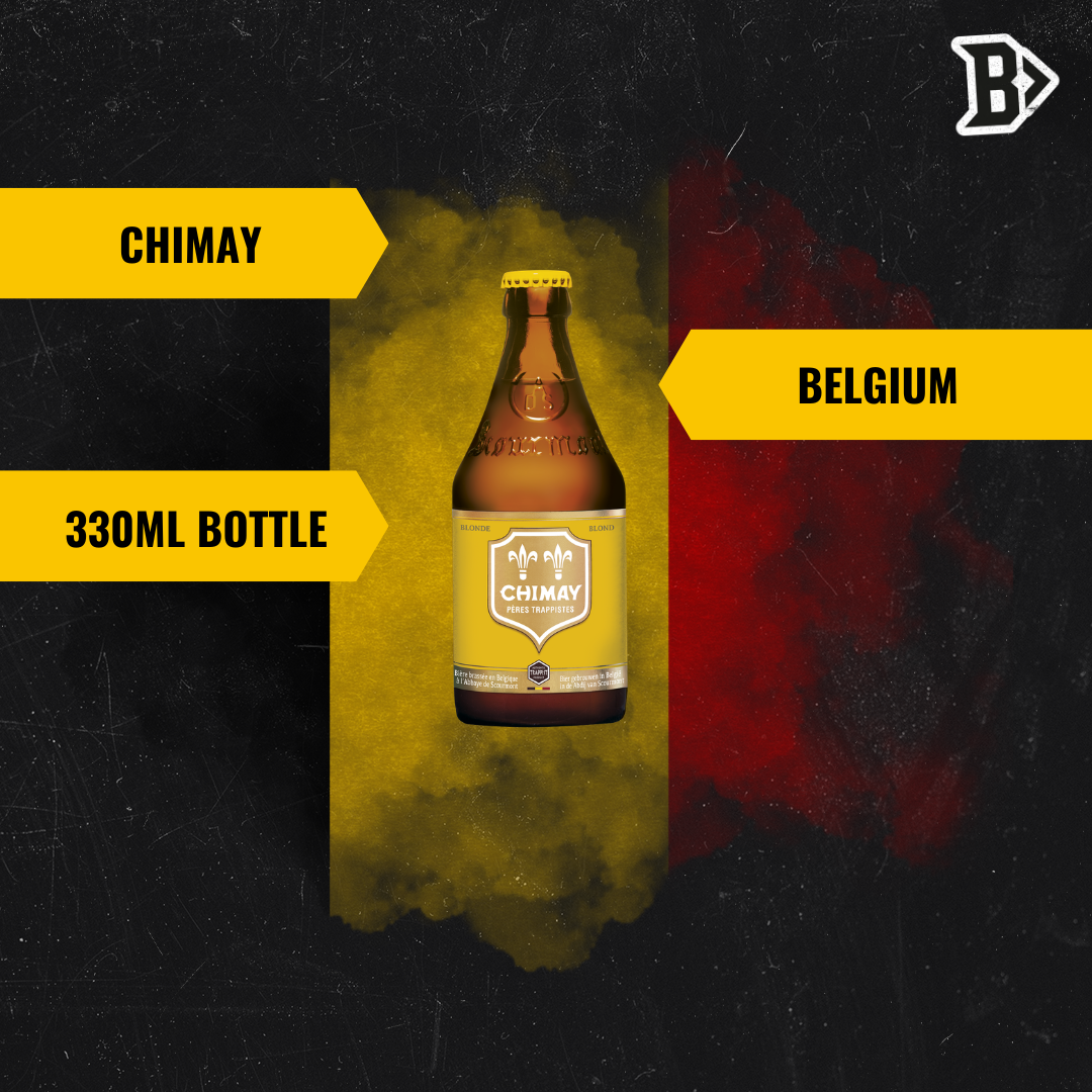 Chimay Yellow Belgian Blond Ale 330ml Bottles with FREE CHIMAY GLASS - (12 Pack)