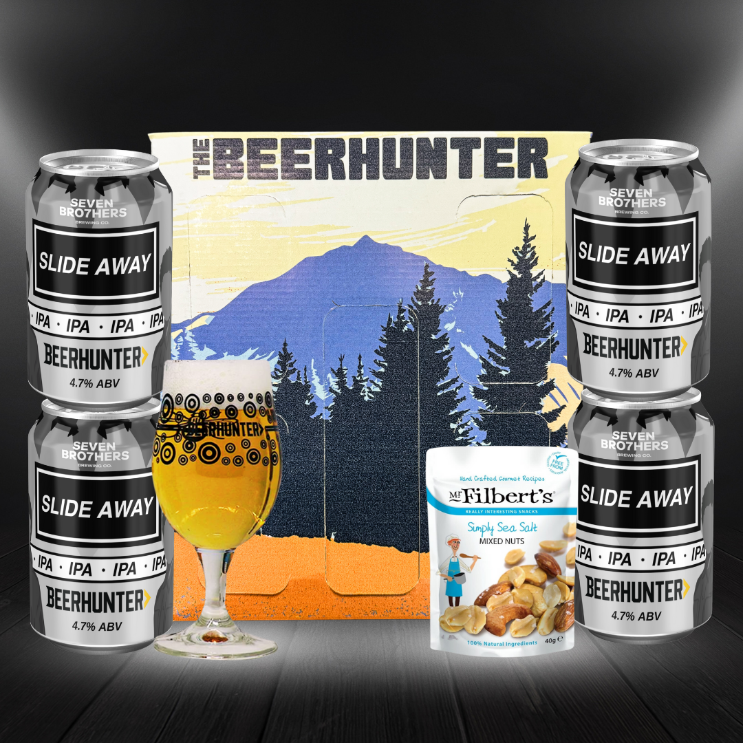 Brian Cannon Designed Seven Bro7hers x Beerhunter Slide Away IPA 4.7% 330ml Gift Set with Glass & Free Oasis Bucket Hat